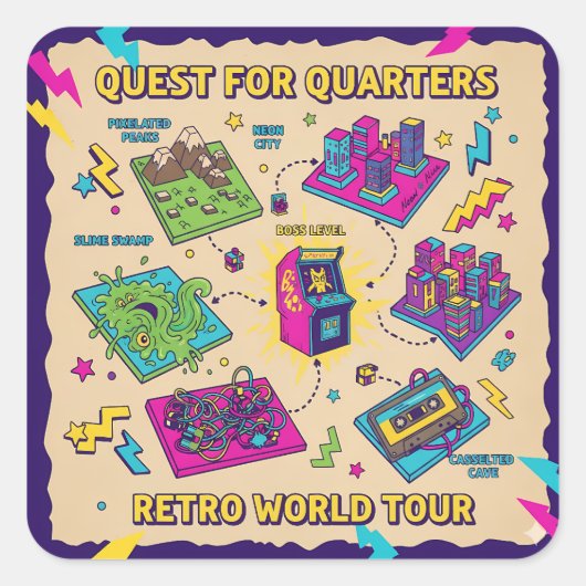 Retro Pixel Pattern – Leuke kleurrijke  Arcade Vierkante Sticker (Voorkant)