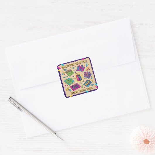 Retro Pixel Pattern – Leuke kleurrijke  Arcade Vierkante Sticker (Envelop)
