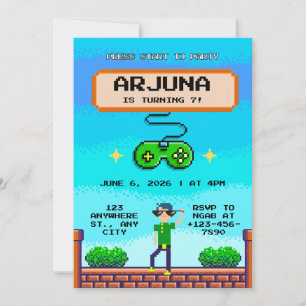 Retro Pixel Video Game Verjaardagsuitnodiging QR Kaart