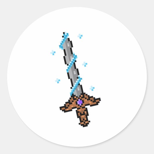 Retro Pixel Zwaard Ronde Sticker (Voorkant)