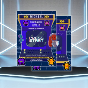 Retro Pixels Video Game Arcade Verjaardagsfeest Kaart