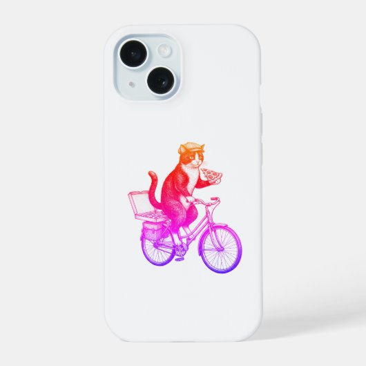 Retro Pizza Bezorgende Kat iPhone 15 Case (Achterkant)