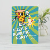 Retro Pizza en Bowling Verjaardagsuitnodiging Kaart (Staand voorkant)