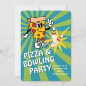 Retro Pizza en Bowling Verjaardagsuitnodiging Kaart (Voorkant)