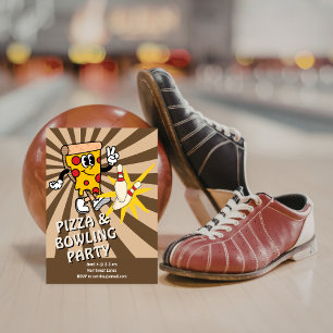 Retro Pizza en Bowling Verjaardagsuitnodiging Kaart