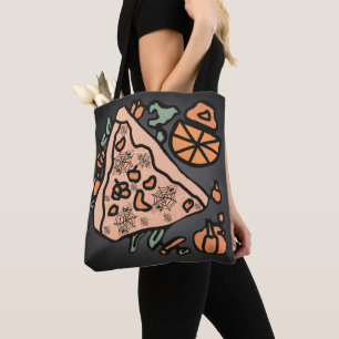Retro pizza met een pompoen twist tote bag