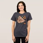 Retro pizza met een pompoen twist Tri-Blend shirt (Voorkant volledig)