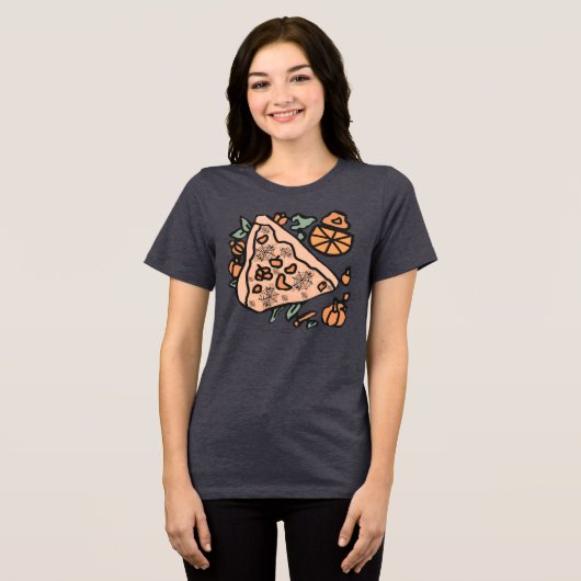 Retro pizza met een pompoen twist Tri-Blend shirt (Voorkant volledig)