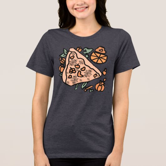 Retro pizza met een pompoen twist Tri-Blend shirt (Voorkant)