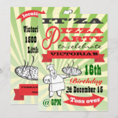 Retro Pizza Party Kaart (Voorkant / Achterkant)