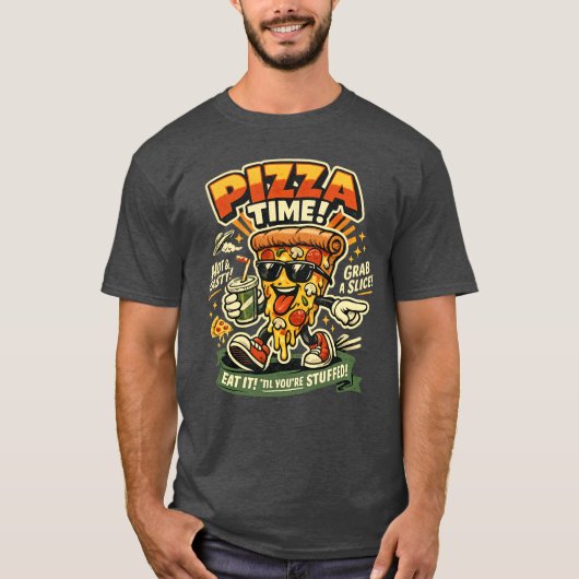 Retro Pizzatijd Grappige Pizzaslice T-shirt (Voorkant)