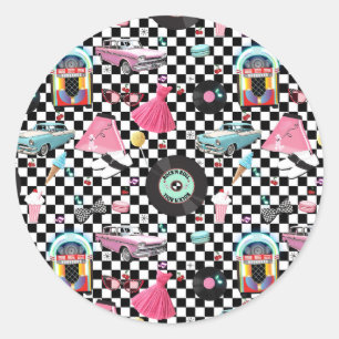 Retro Plaat 1950'S 50'S Jaren Vijftig Feestartikel Ronde Sticker