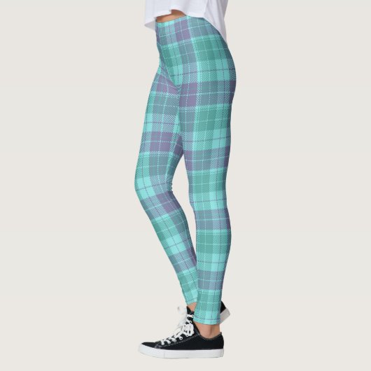 Retro Plaid Aqua Blue Paarse Art Leggings (Links)