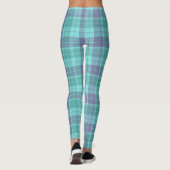 Retro Plaid Aqua Blue Paarse Art Leggings (Achterkant)