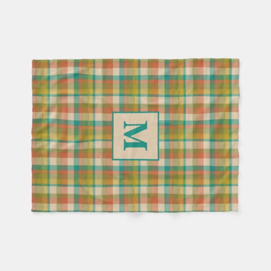 Retro Plaid Pattern in  Kleuren met Initiaal Fleece Deken (Voorkant (Horizontaal))