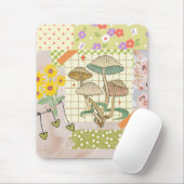 Retro plakboek collage kunstwerk bloemenchampignon muismat (Met muis)