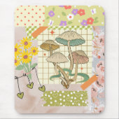 Retro plakboek collage kunstwerk bloemenchampignon muismat (Voorkant)