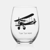 Retro Plane Silhouette Vliegtuig Aangepaste tekst Wijnglas Zonder Voet (Voorkant)
