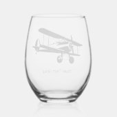 Retro Plane Silhouette Vliegtuig Aangepaste tekst Wijnglas Zonder Voet (Achterkant)