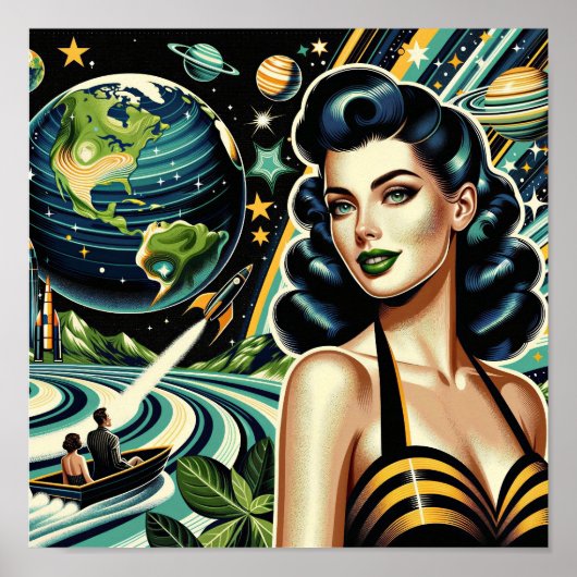 Retro Planeet Pin-Up Poster (Voorkant)