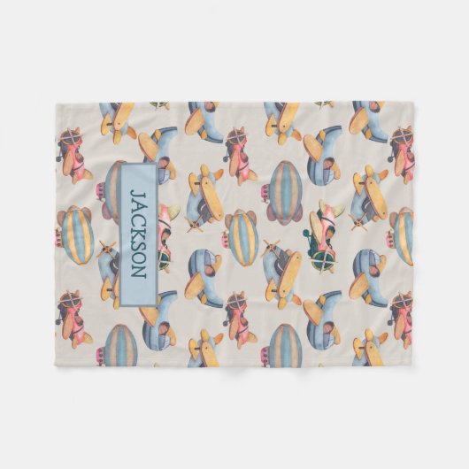  Retro Planes Aviation Pattern Baby Boy Fleece Deken (Voorkant (Horizontaal))