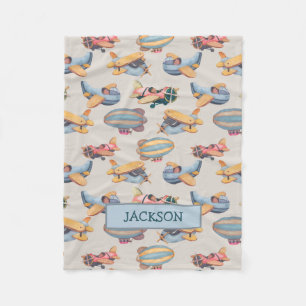 Retro Planes Aviation Pattern Baby Boy Fleece Deken