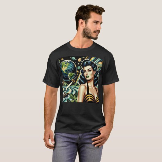 Retro Planet Pin-Up  T-shirt (Voorkant volledig)
