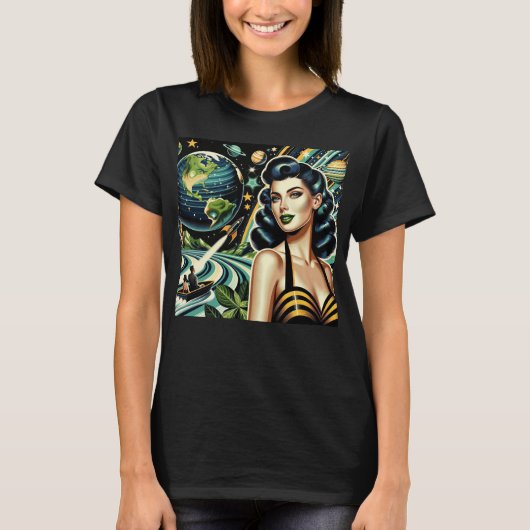 Retro Planet Pin-Up  T-shirt (Voorkant)