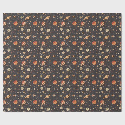 Retro Planet Space Thema Cadeaupapier (Vlak)