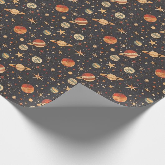 Retro Planet Space Thema Cadeaupapier (Hoek)