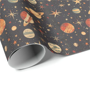Retro Planet Space Thema Cadeaupapier