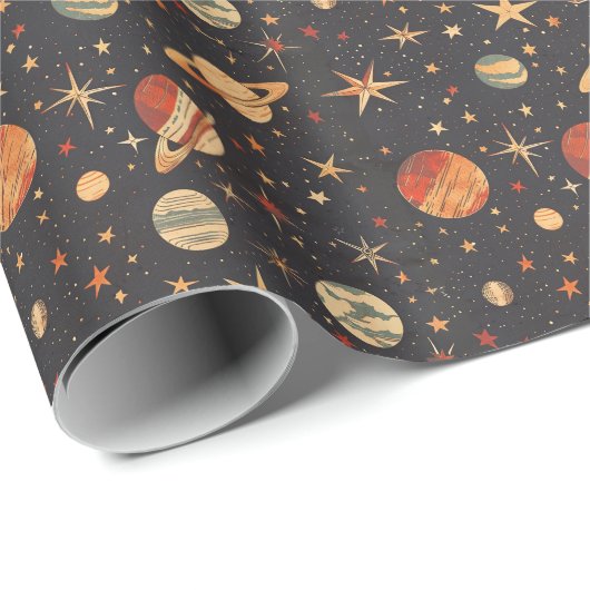 Retro Planet Space Thema Cadeaupapier (Rol Hoek)
