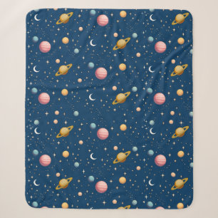 Retro planeten en sterrenpatroon sherpa deken