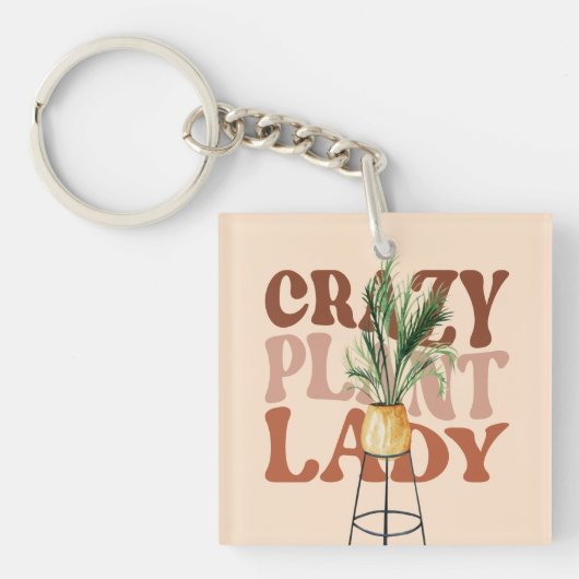 Retro Plant Lady Waterverf Planten Typografie Sleutelhanger (Voorkant)