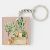 Retro Plant Lady Waterverf Planten Typografie Sleutelhanger (Achterkant)