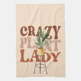 Retro Plant Lady Waterverf Planten Typografie Theedoek