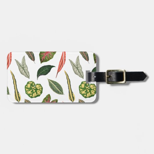 Retro Plantenblad Print Bagagelabel - Wit (Voorkant horizontaal)