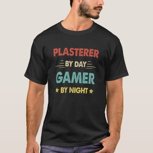 Retro Plasterer By Day Gamer By Night T-shirt (Voorkant)