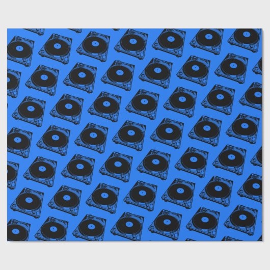 Retro Platenspeler Afbeelding in zwart Cadeaupapier (Vlak)