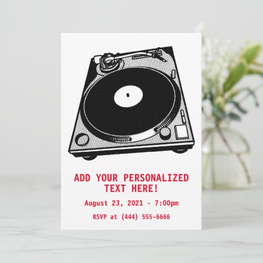 Retro Platenspeler Afbeelding in zwart Kaart (Staand voorkant)