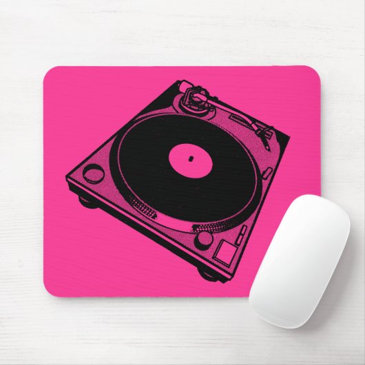 Retro Platenspeler Afbeelding in zwart Muismat (Met muis)
