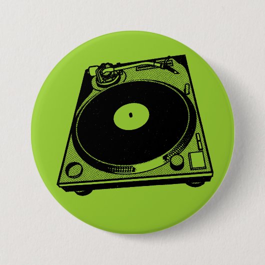 Retro Platenspeler Afbeelding in zwart Ronde Button 7,6 Cm (Voorkant)