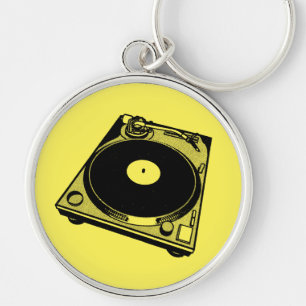 Retro Platenspeler Afbeelding in zwart Sleutelhanger