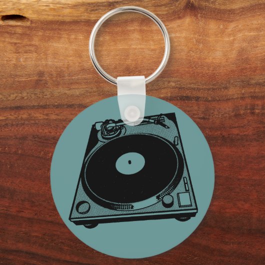 Retro Platenspeler Afbeelding in zwart Sleutelhanger (Voorkant)