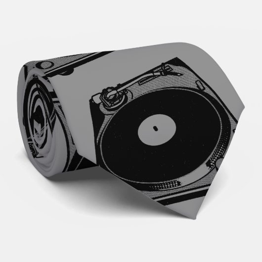 Retro Platenspeler Afbeelding in zwart Stropdas (Opgerold)