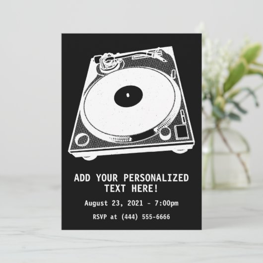 Retro Platenspeler Grafisch in Wit Kaart (Staand voorkant)