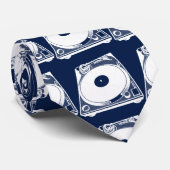 Retro Platenspeler Grafisch in Wit Stropdas (Opgerold)