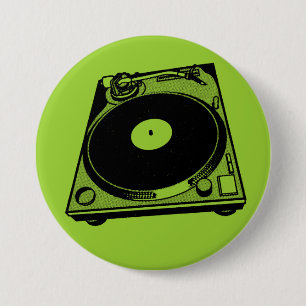 Retro Platenspeler Grafisch in Zwart Ronde Button 7,6 Cm