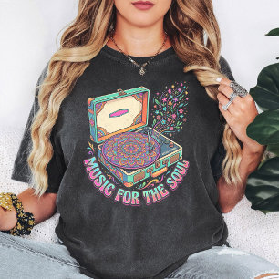 Retro Platenspeler Mandala Muziek Kunst T-shirt