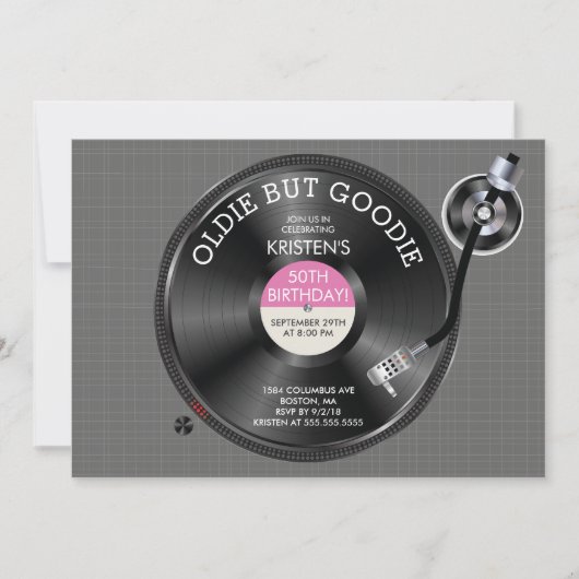 Retro Platenspeler Verjaardagsfeest Uitnodiging (Voorkant)